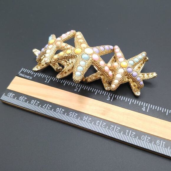 Pastel Starfish Stretch Bracelet, Gold Tone Starfish Pastel Cabochons, 7 Inches - Picture 12 of 12